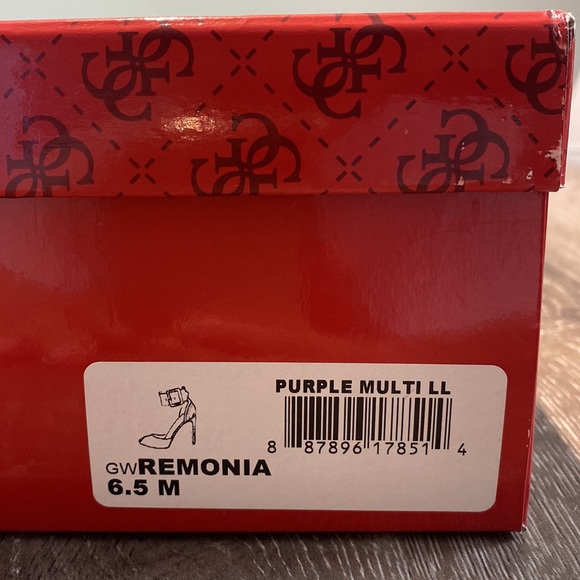 Guess Purple Multi peep toe ankle cuff sandals 4 1/2 heel. Leather/man made sole - Picture 7 of 8